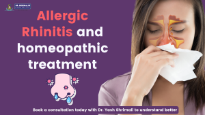 A woman with allergic rhinitis symptoms holding a tissue, indicating relief through homeopathy