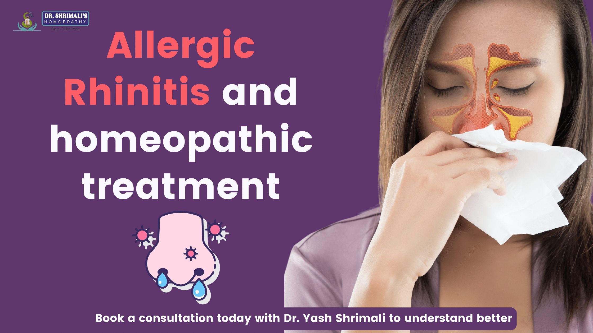 A woman with allergic rhinitis symptoms holding a tissue, indicating relief through homeopathy